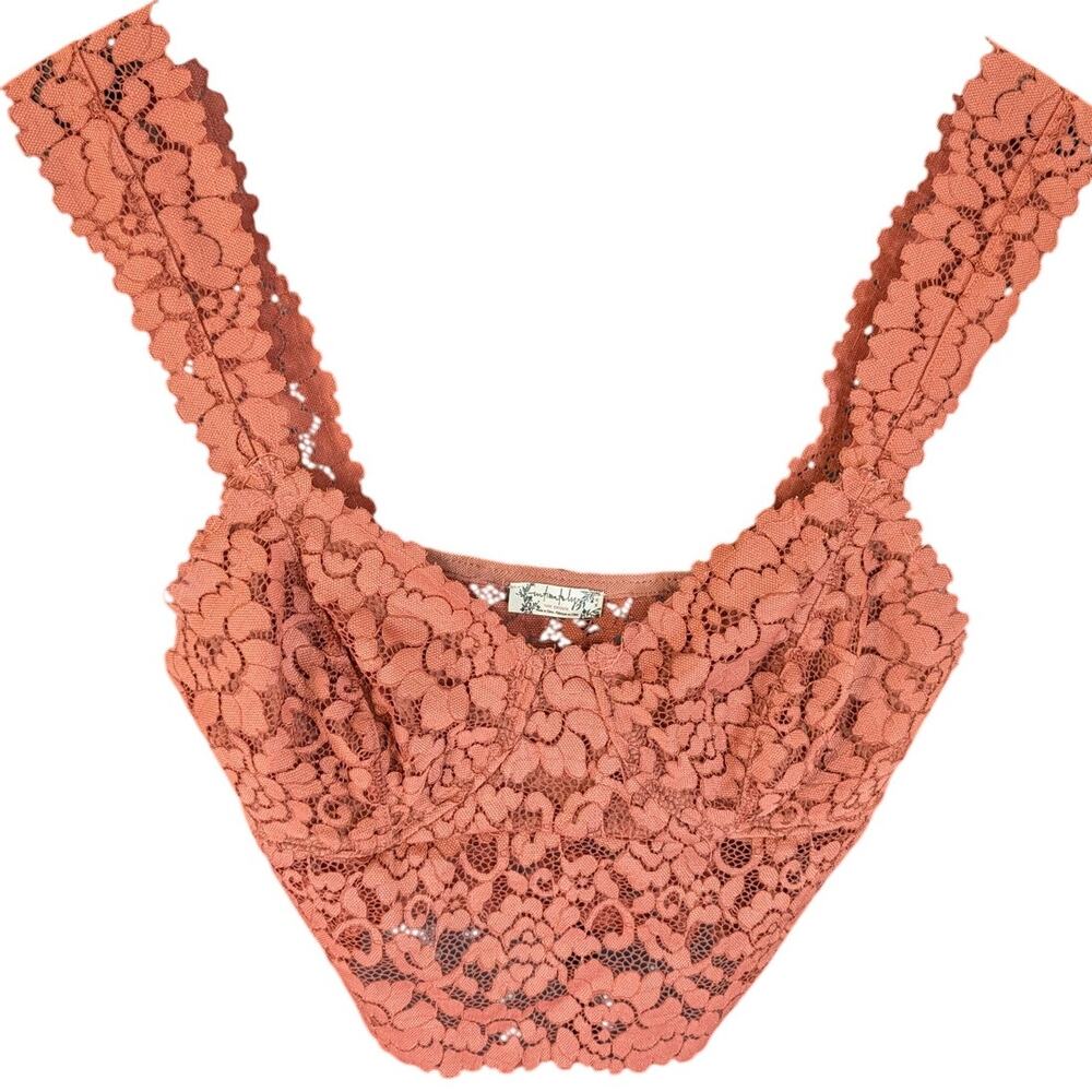 Free People Intimately Floral Lace Longline Bralette Terracotta Size M
